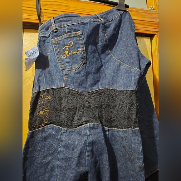 Assymetrical one shoulder jumpsuit size 9/10 Fubu denim - Picture 3 of 15